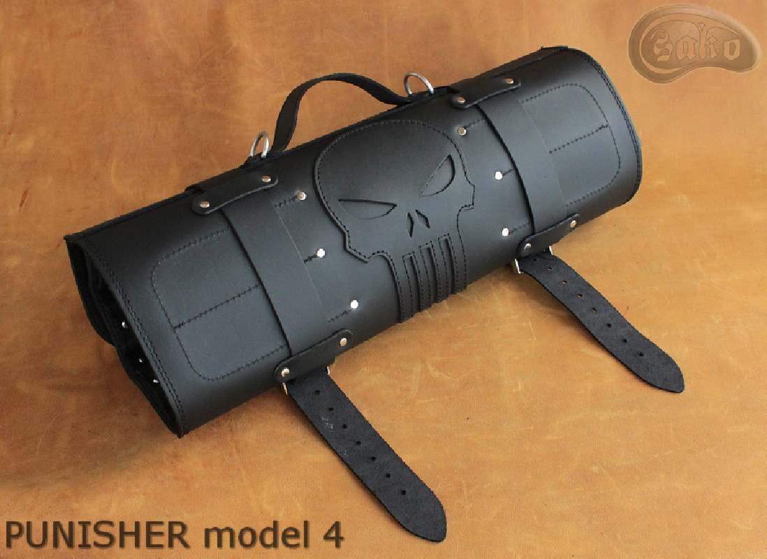 Taška / pouzdro na nůž ČERNÁ lícová KŮŽE PUNISHER (model 4)
