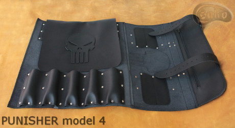 Taška / pouzdro na nůž ČERNÁ lícová KŮŽE PUNISHER (model 4)