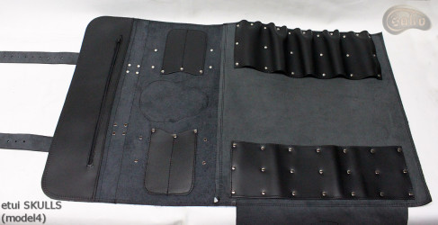 Knife bag / pouch BLACK GRAIN LEATHER SKULLS ( model 4)