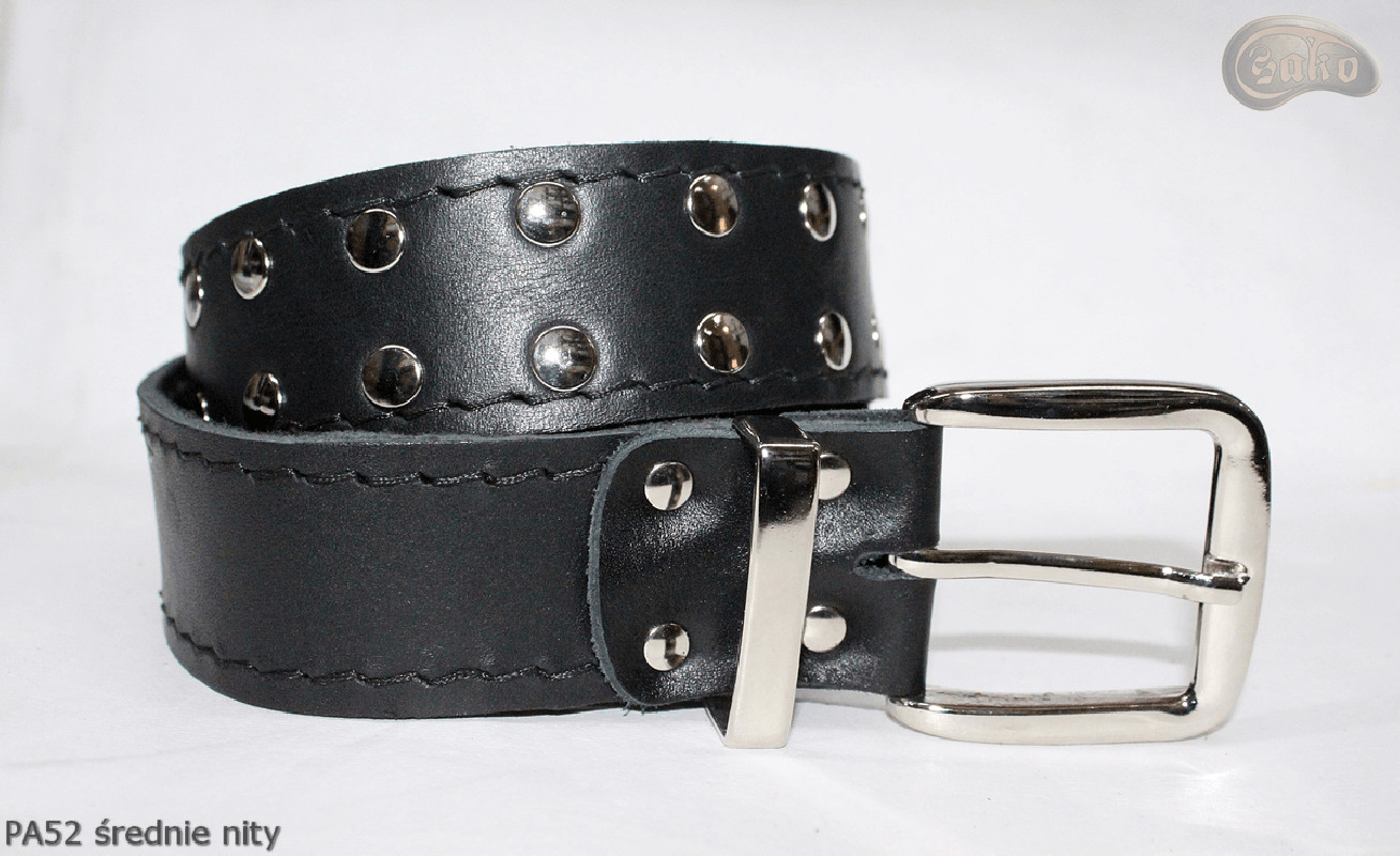 PA52 leather belt with flat decorative rivets