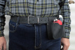 Tool belt pouch for attaching to trouser belt