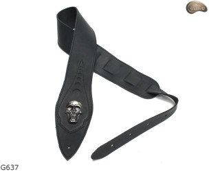 Popruh na elektrickou/basovou kytaru G637 SKULL přírodní kůže