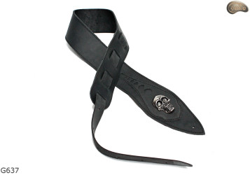 Popruh na elektrickou/basovou kytaru G637 SKULL přírodní kůže