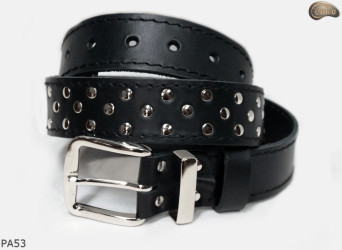 PA53 leather belt with flat decorative rivets