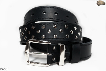 PA53 leather belt with flat decorative rivets