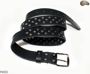 PA53 leather belt with flat decorative rivets