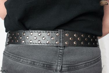 PA53 leather belt with flat decorative rivets