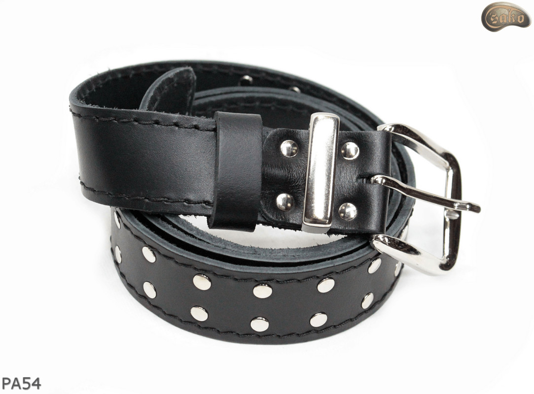 PA54 leather belt with flat decorative rivets