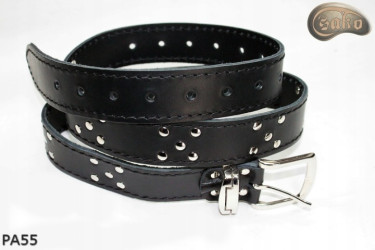 PA55 leather belt with flat decorative rivets
