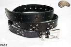PA55 leather belt with flat decorative rivets