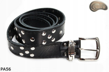 PA56 leather belt with flat decorative rivets
