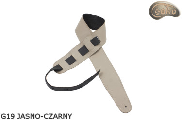 Sangle G19 pour guitare/basse électrique, beige clair/noir, double face, cuir véritable