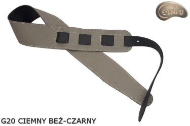 Sangle G21 pour guitare/basse électrique, beige foncé et noire, double face, cuir véritable