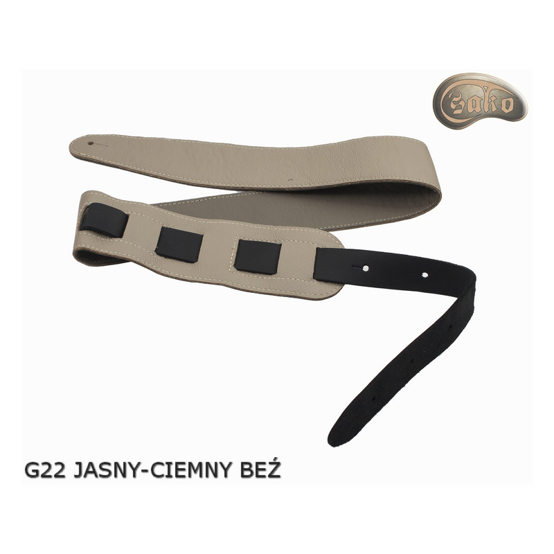 Sangle G22 pour guitare/basse électrique, beige clair foncé, réversible, cuir véritable