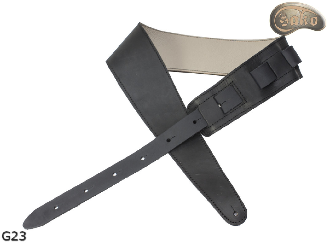 Popruh G23 pro elektrickou kytaru/baskytaru, světle béžový/černý, oboustranný, pravá kůže
